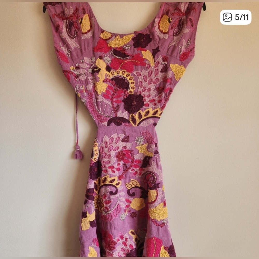 Anthropologie Magenta Dress with Embroidered Details - Picture 6 of 14